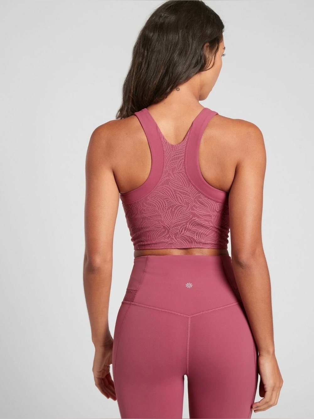 Athleta Conscious Lace-Back Crop D-DD Size XS Victorian Berry NWT